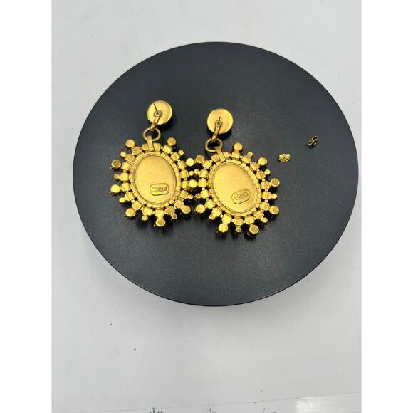 Elizabeth Cole Maven Blue Turquoise Large Oval Austrian Crystal Dangle Earrings - Picture 8 of 10